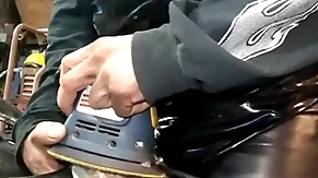 Leather dressed power tool masterbation