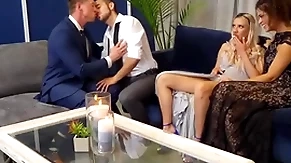 Bisexual babes licked added to fucked in orgy with bisex guys