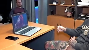 Boss got snowy masturbating and voyeur co-workers joined him