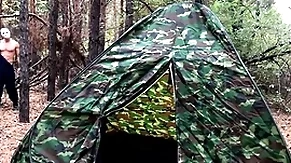 Masked villain fucks tired tourist with tent / horror porn / russian gay