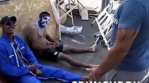Straight workers sucked by a gay in work street talk about