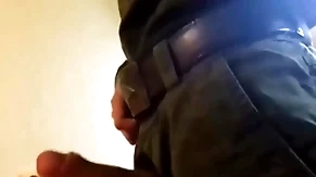 Russian soldier licks dirty shoes and jerks off his big dick