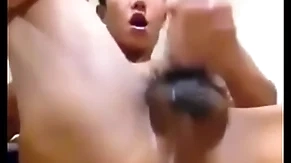 Asian guy shows hole and jerks his cock