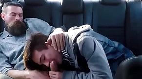 Twink step lassie and his step dad fuck in the back seat of their car during driving practice