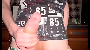 Twink pulls off his panties and jerks off his huge 23 cm cock