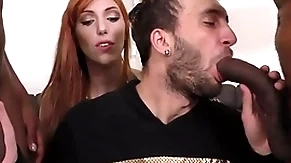 Hung black men sharing a bi curious guy in front of his wife