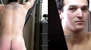 A straight blot out is strapped to a bondage vicious for a hard spanking