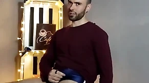 Hairy gay model striptease plus cum in the vintage studio - louis ferdinando