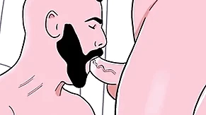 Bearded straight man sucks a male bottom's ass then the bottom sucks the straight's cock - animated gay porn