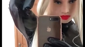 Latex doll is sweating hard after 5 hours in latex and mask