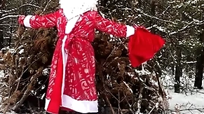 Russian santa claus jerks off his big dick in the forest and sends his sperm as a gift for the new year 2022!