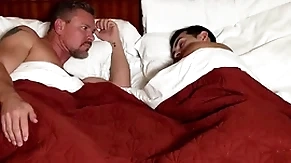 Gay step son sharing motel bed with horny step dad