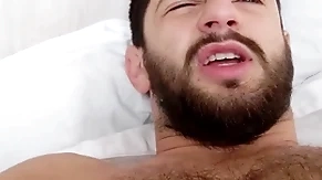 In bed with a hairy hunk - morning wood everlasting uncut cock - musky ripe pits and bedsheets