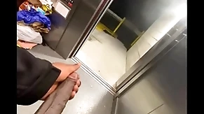 Public elevator got stuck so i stroked my  bbc (solo apropos caught)