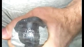 Cum in leggings! i masturbate my dick added to sperm seeps through gray leggings! close-up