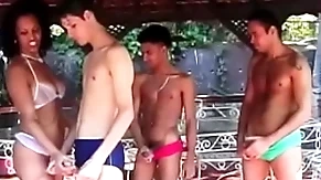 Three latino lovers have changeless fuck session with three lusty sluts outdoors