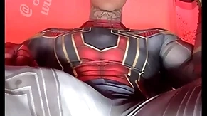 Stroking my massive cock in super hero costumes before shooting a huge load