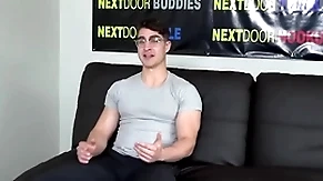 Muscled solo stud with glasses wanks and cums on the casting